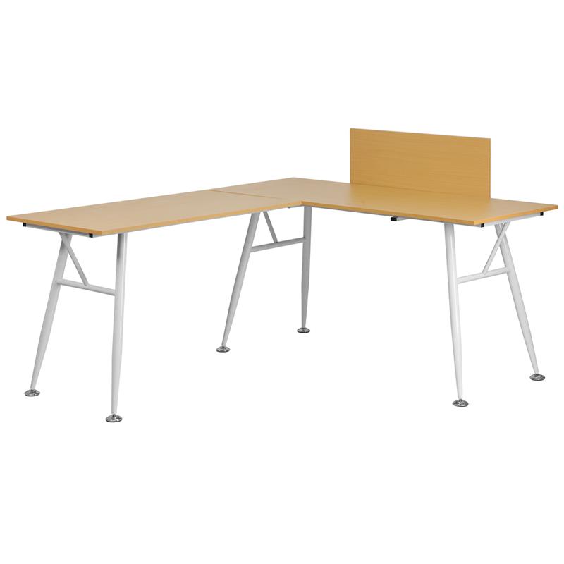 Flash Furniture Beech Laminate L-Shape Computer Desk with White Metal Frame – NAN-WK-110-GG Sale