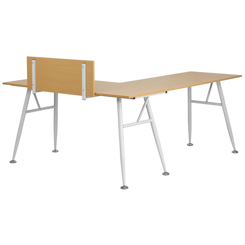 Flash Furniture Beech Laminate L-Shape Computer Desk with White Metal Frame – NAN-WK-110-GG Sale