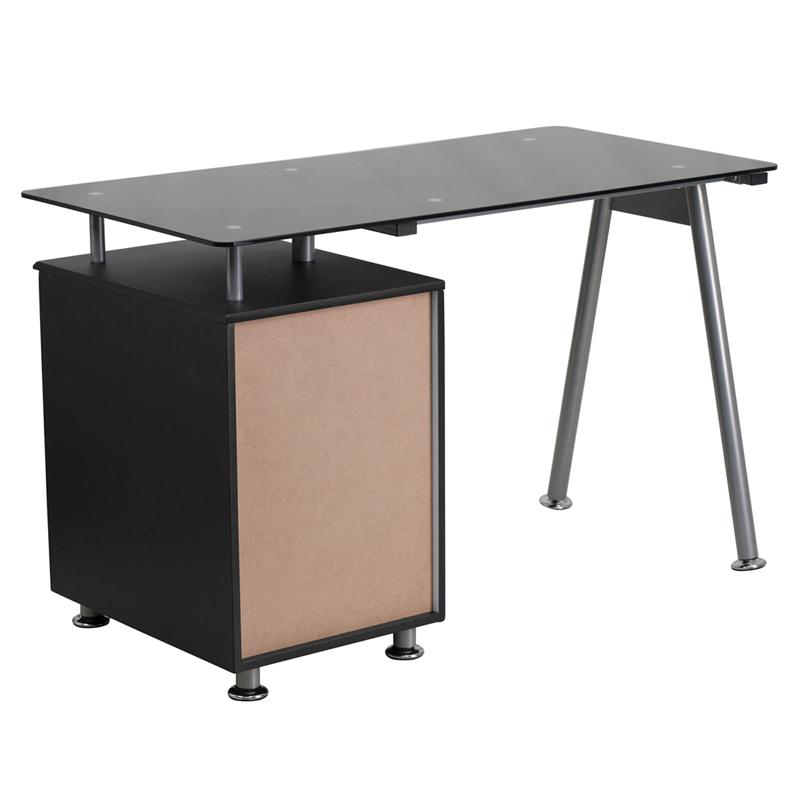 Flash Furniture Black Glass Computer Desk with Three Drawer Pedestal – NAN-WK-021A-GG Fashion