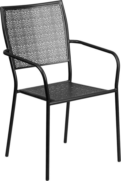 Flash Furniture Black Indoor-Outdoor Steel Patio Arm Chair with Square Back – CO-2-BK-GG Hot on Sale
