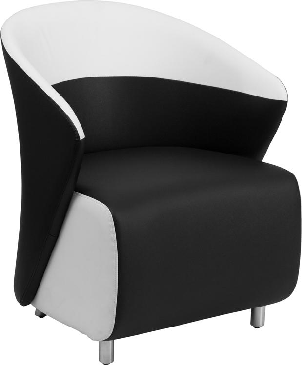Flash Furniture Black Leather Curved Barrel Back Lounge Chair with Melrose White Detailing – ZB-7-GG Online Hot Sale