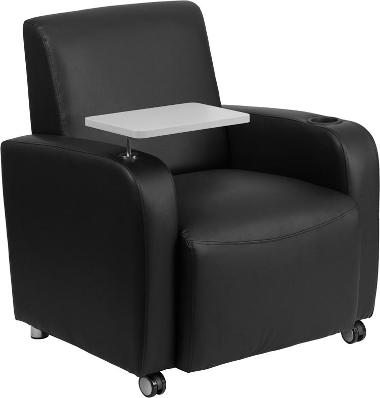Flash Furniture Black Leather Guest Chair with Tablet Arm, Front Wheel Casters and Cup Holder – BT-8217-BK-CS-GG Fashion