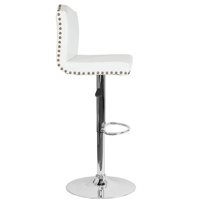 Flash Furniture Bellagio Contemporary Adjustable Height Barstool with Accent Nail Trim in White Leather – DS-8111-WH-GG *DNO (Discontinued) Online now