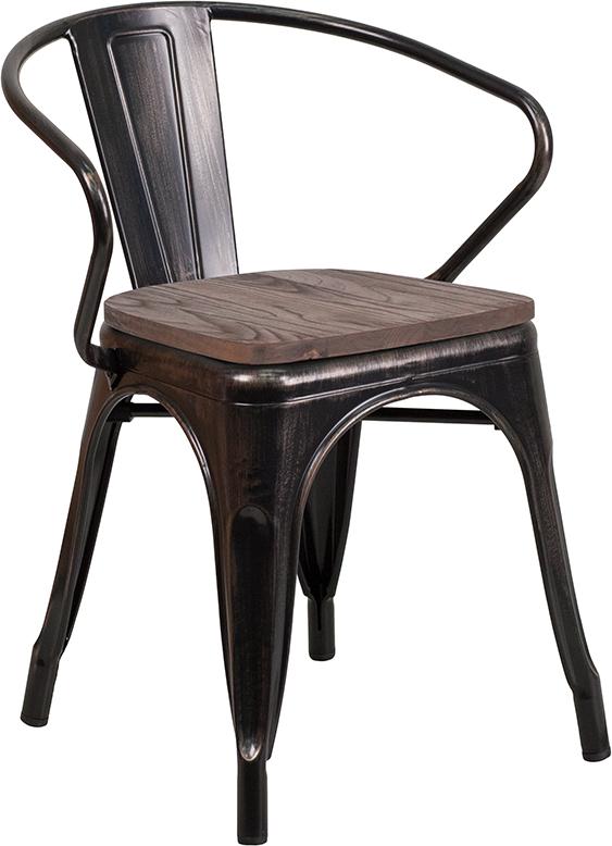 Flash Furniture Black-Antique Gold Metal Chair with Wood Seat and Arms – CH-31270-BQ-WD-GG Sale