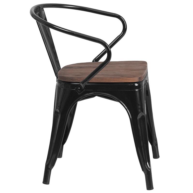 Flash Furniture Black Metal Chair with Wood Seat and Arms – CH-31270-BK-WD-GG Online Sale