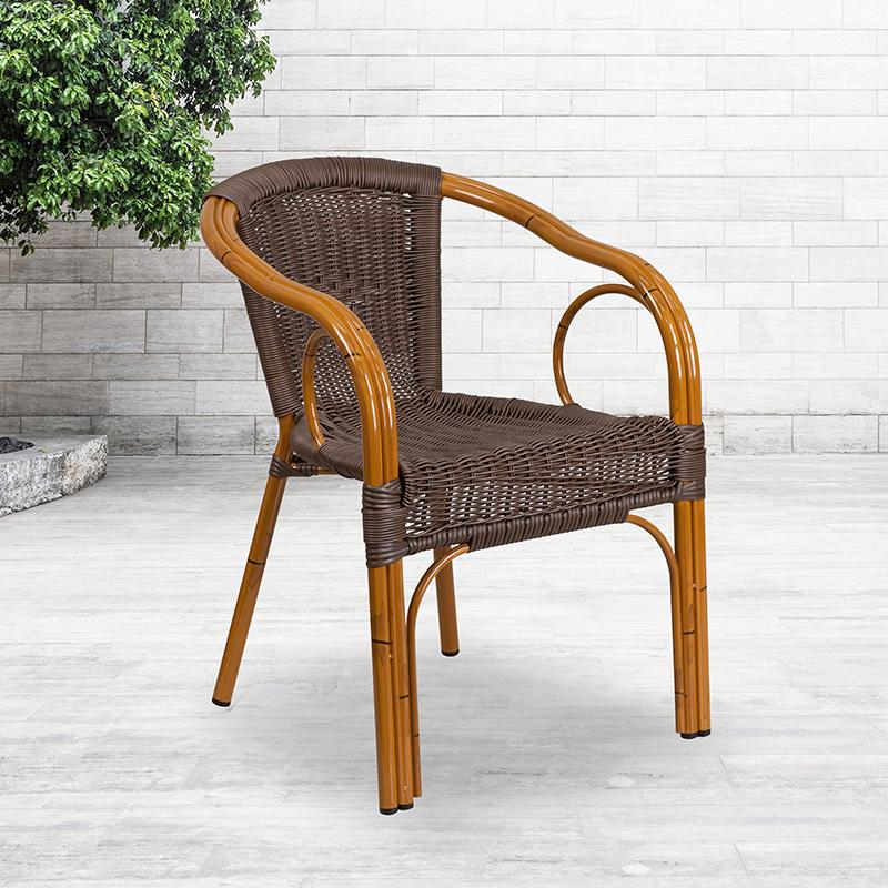 Flash Furniture Cadiz Series Dark Brown Rattan Restaurant Patio Chair with Red Bamboo-Aluminum Frame – SDA-AD632009D-2-GG Online Sale