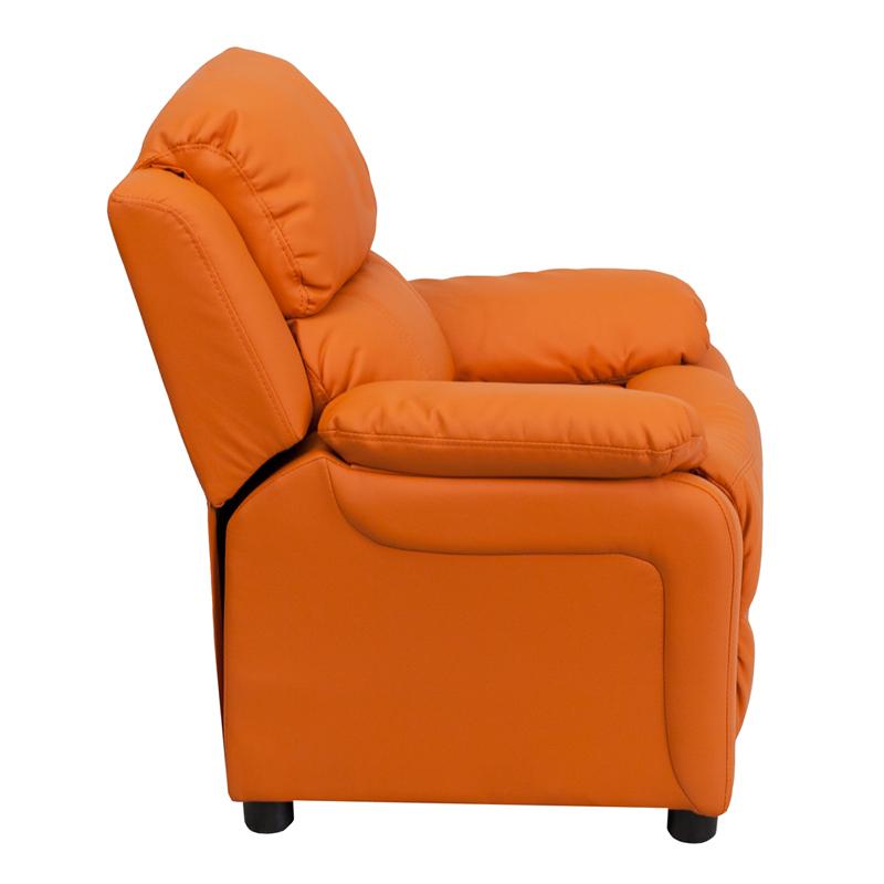 Flash Furniture Deluxe Padded Contemporary Orange Vinyl Kids Recliner with Storage Arms – BT-7985-KID-ORANGE-GG Online Sale