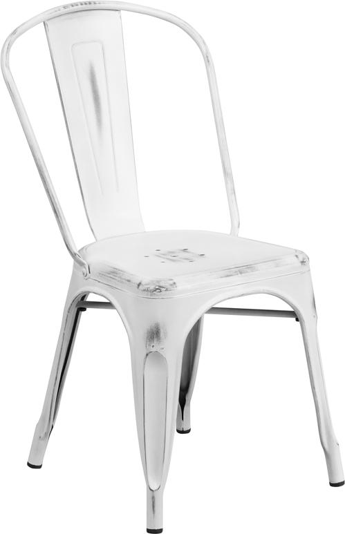Flash Furniture Distressed White Metal Indoor-Outdoor Stackable Chair – ET-3534-WH-GG on Sale