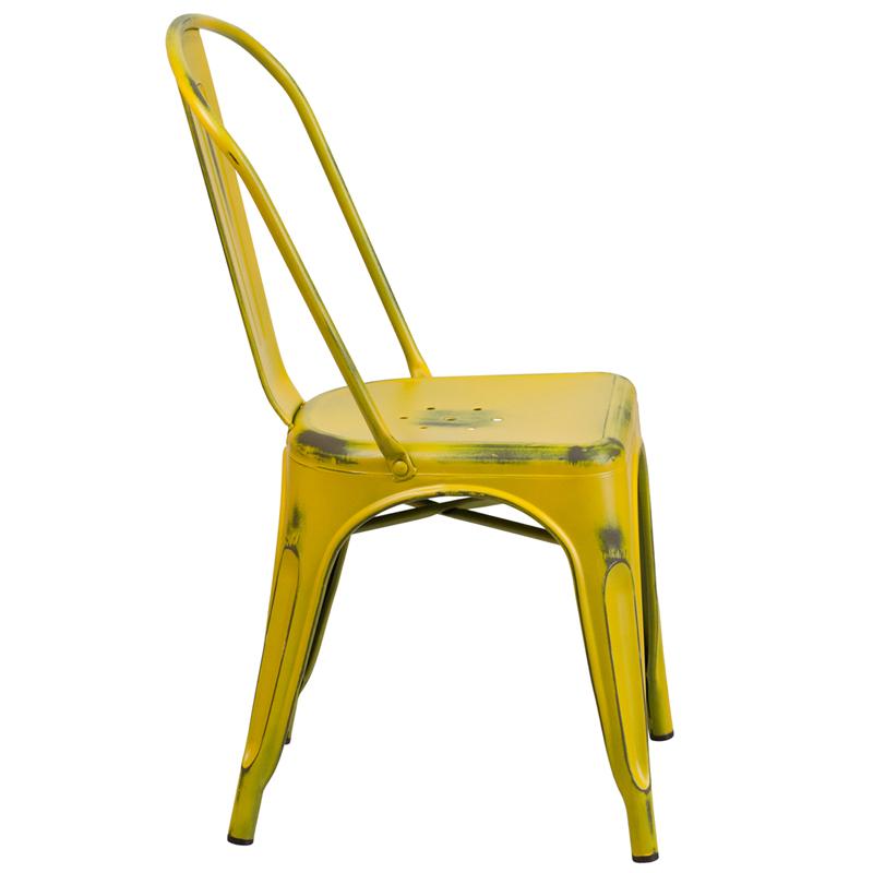 Flash Furniture Distressed Yellow Metal Indoor-Outdoor Stackable Chair – ET-3534-YL-GG Online