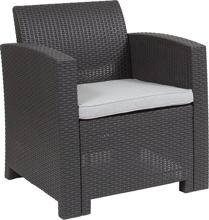 Flash Furniture Dark Gray Faux Rattan Chair with All-Weather Light Gray Cushion – DAD-SF2-1-DKGY-GG Online Hot Sale