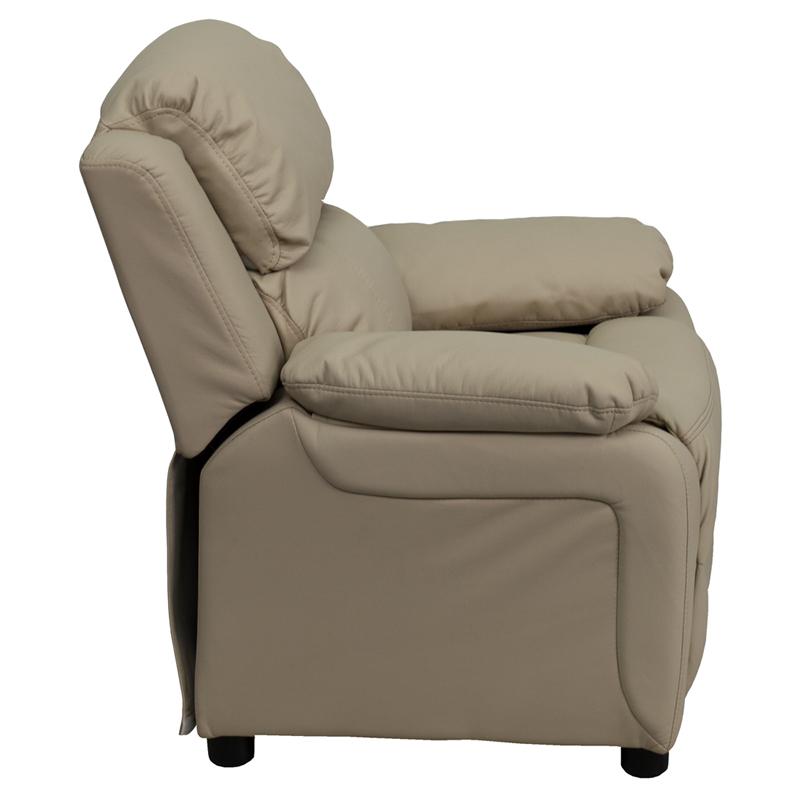 Flash Furniture Deluxe Padded Contemporary Beige Vinyl Kids Recliner with Storage Arms – BT-7985-KID-BGE-GG Fashion