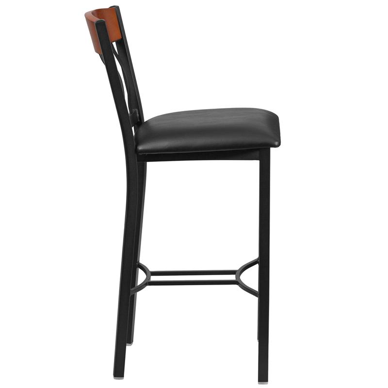 Flash Furniture Eclipse Series Vertical Back Black Metal and Cherry Wood Restaurant Barstool with Black Vinyl Seat – XU-DG-60618B-CHY-BLKV-GG on Sale