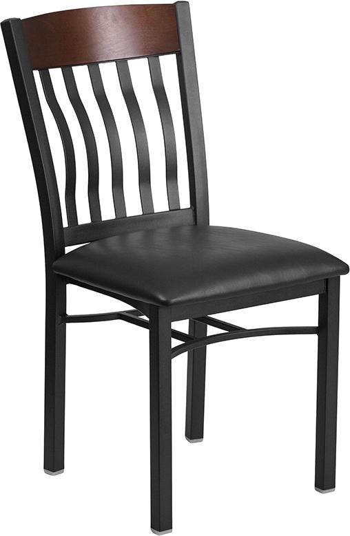 Flash Furniture Eclipse Series Vertical Back Black Metal and Walnut Wood Restaurant Chair with Black Vinyl Seat – XU-DG-60618-WAL-BLKV-GG Hot on Sale