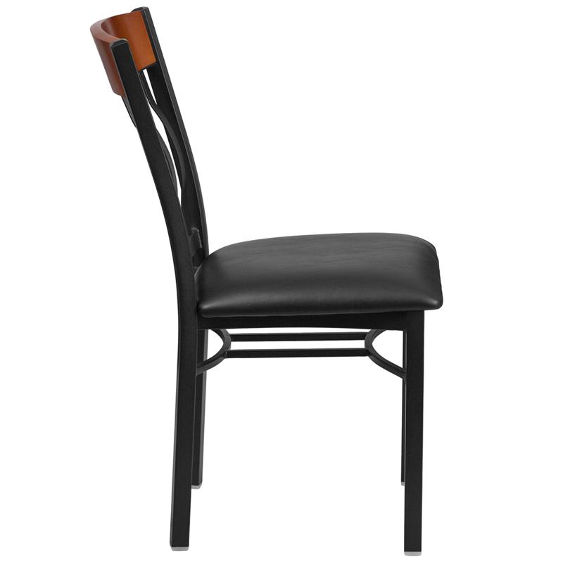 Flash Furniture Eclipse Series Vertical Back Black Metal and Cherry Wood Restaurant Chair with Black Vinyl Seat – XU-DG-60618-CHY-BLKV-GG Supply