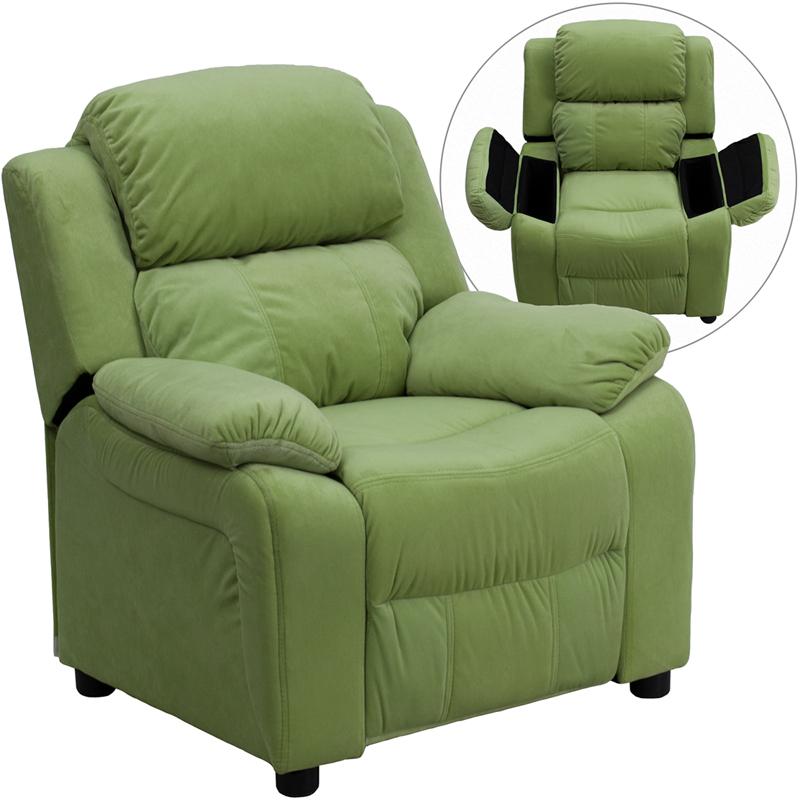 Flash Furniture Deluxe Padded Contemporary Avocado Microfiber Kids Recliner with Storage Arms – BT-7985-KID-MIC-AVO-GG Online Sale