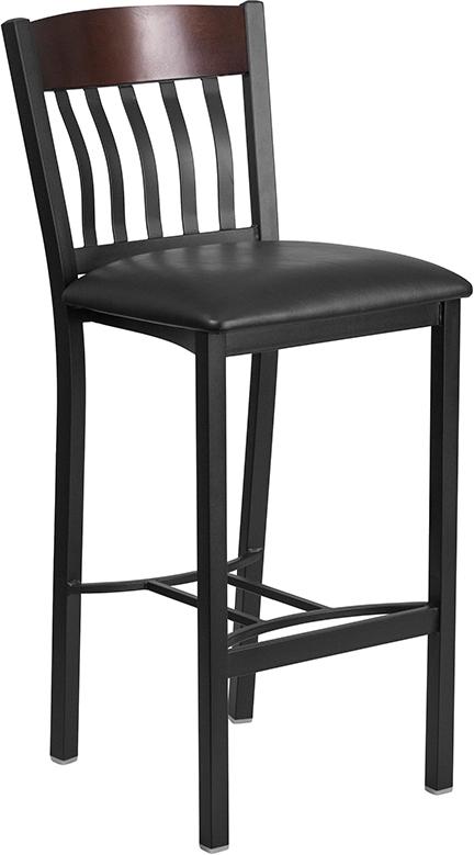 Flash Furniture Eclipse Series Vertical Back Black Metal and Walnut Wood Restaurant Barstool with Black Vinyl Seat – XU-DG-60618B-WAL-BLKV-GG Fashion