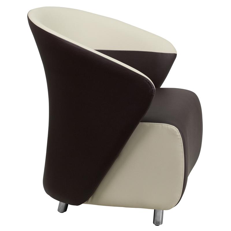Flash Furniture Dark Brown Leather Curved Barrel Back Lounge Chair with Beige Detailing – ZB-8-GG Sale