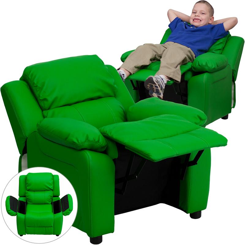 Flash Furniture Deluxe Padded Contemporary Green Vinyl Kids Recliner with Storage Arms – BT-7985-KID-GRN-GG Online