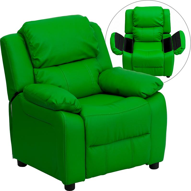 Flash Furniture Deluxe Padded Contemporary Green Vinyl Kids Recliner with Storage Arms – BT-7985-KID-GRN-GG Online