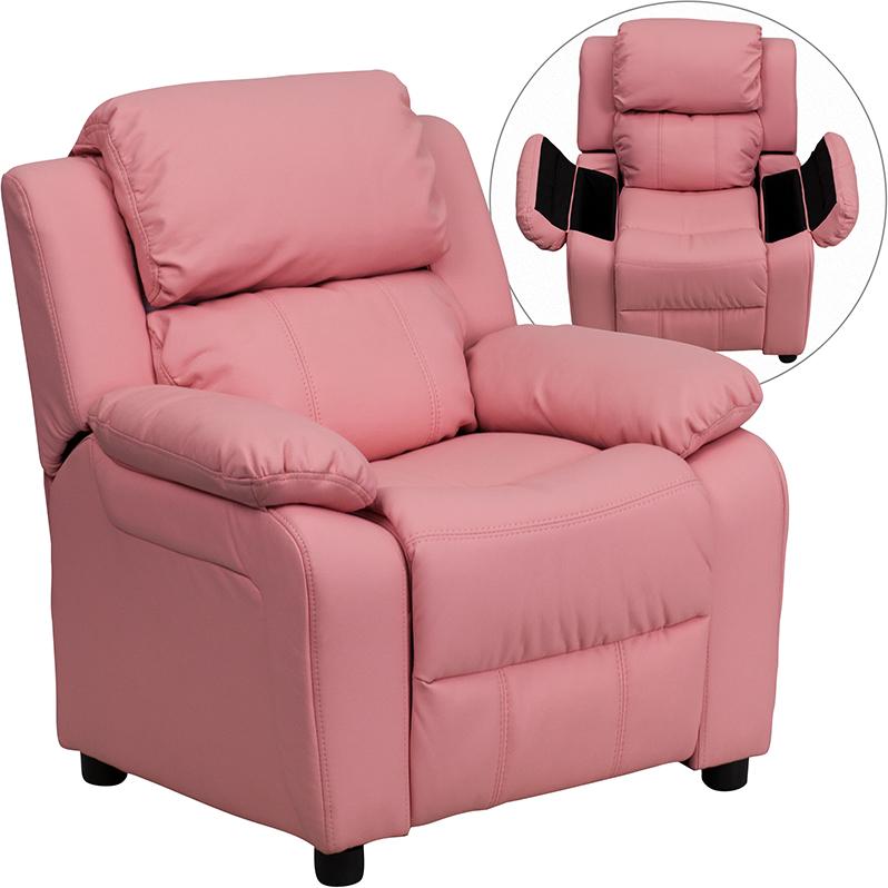 Flash Furniture Deluxe Padded Contemporary Pink Vinyl Kids Recliner with Storage Arms – BT-7985-KID-PINK-GG Discount