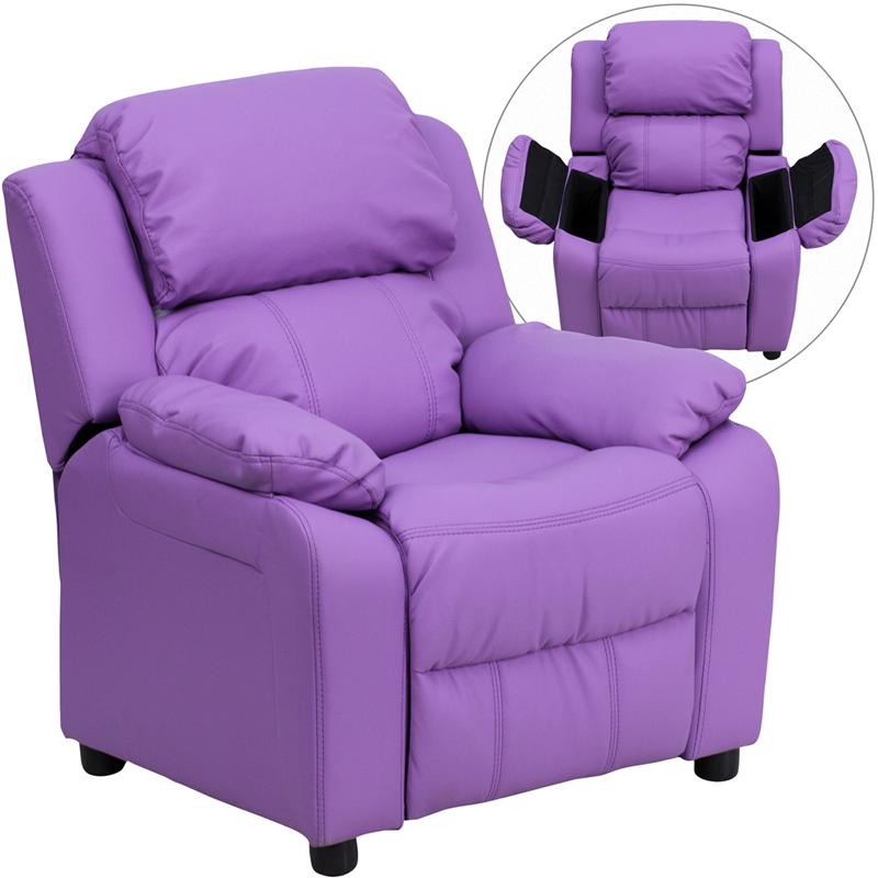 Flash Furniture Deluxe Padded Contemporary Lavender Vinyl Kids Recliner with Storage Arms – BT-7985-KID-LAV-GG Online
