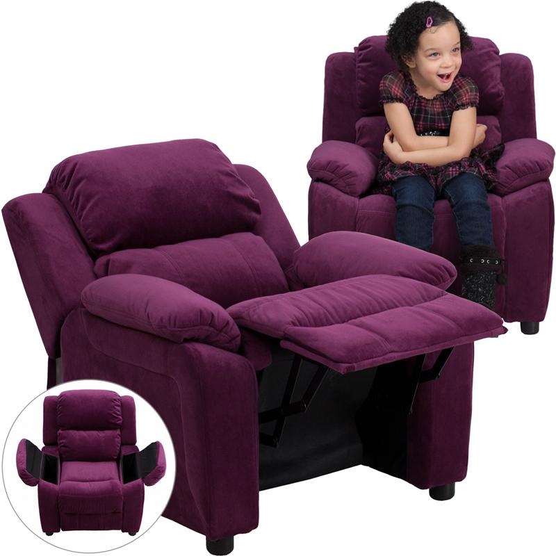 Flash Furniture Deluxe Padded Contemporary Purple Microfiber Kids Recliner with Storage Arms – BT-7985-KID-MIC-PUR-GG Online