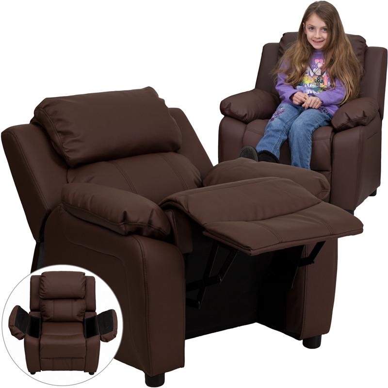 Flash Furniture Deluxe Padded Contemporary Brown Leather Kids Recliner with Storage Arms – BT-7985-KID-BRN-LEA-GG Discount