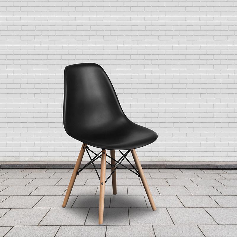 Flash Furniture Elon Series Black Plastic Chair with Wooden Legs – FH-130-DPP-BK-GG Sale