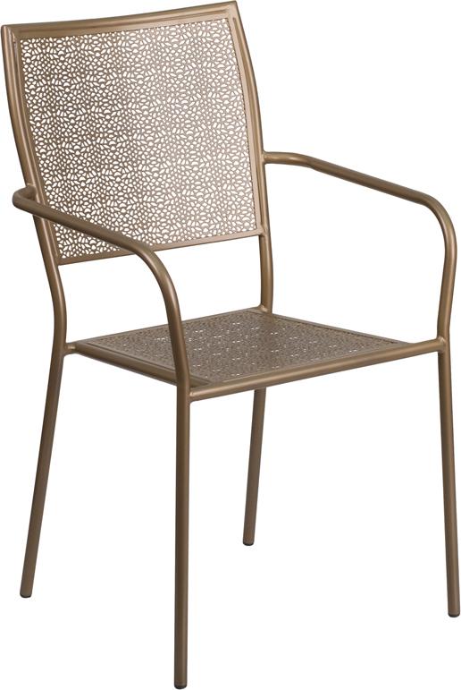 Flash Furniture Gold Indoor-Outdoor Steel Patio Arm Chair with Square Back – CO-2-GD-GG Hot on Sale