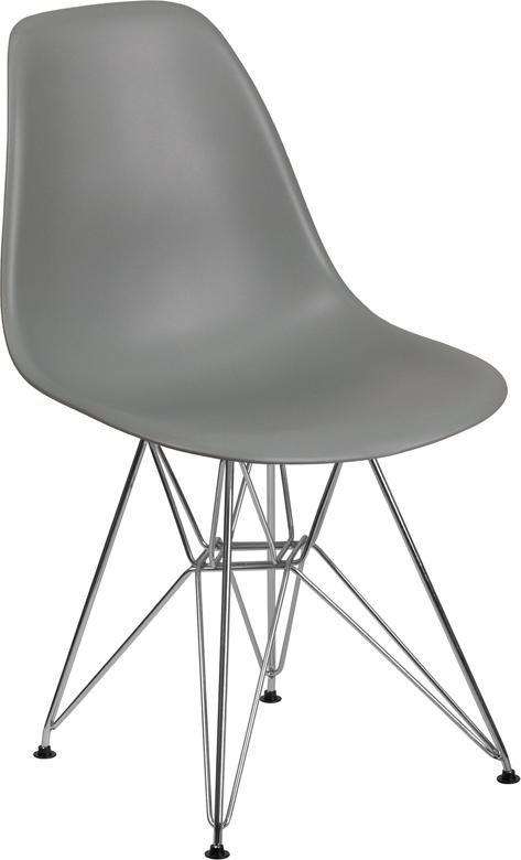 Flash Furniture Elon Series Moss Gray Plastic Chair with Chrome Base – FH-130-CPP1-GY-GG Fashion