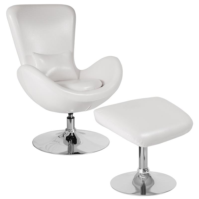 Flash Furniture Egg Series White Leather Side Reception Chair with Ottoman – CH-162430-CO-WH-LEA-GG Fashion