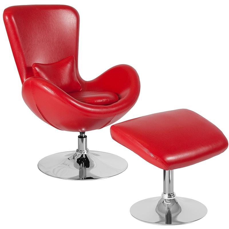 Flash Furniture Egg Series Red Leather Side Reception Chair with Ottoman – CH-162430-CO-RED-LEA-GG Fashion