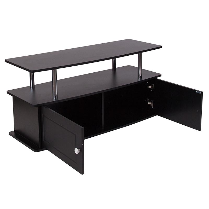 Flash Furniture Evanston Black TV Stand with Shelves, Cabinet and Stainless Steel Tubing – NAN-NJ-TS082-GG Online