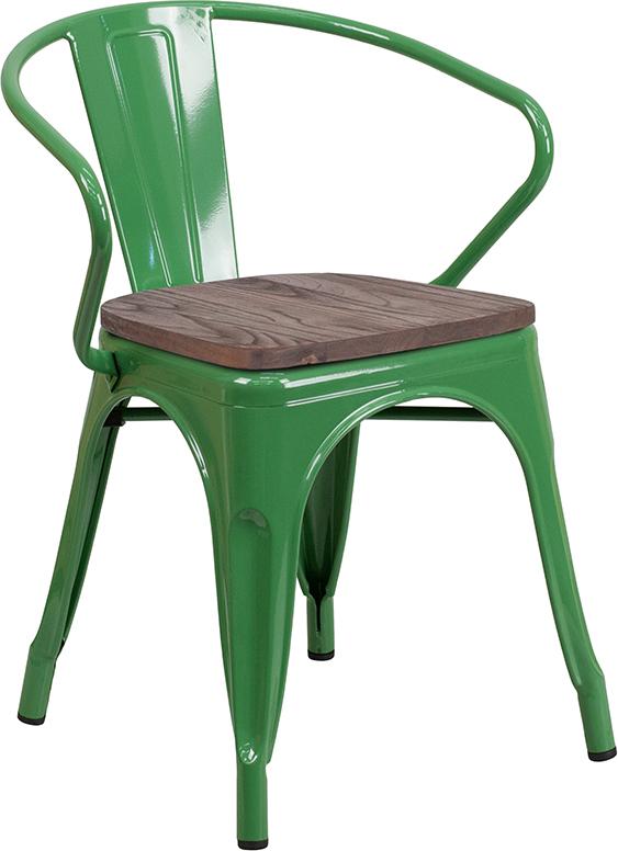 Flash Furniture Green Metal Chair with Wood Seat and Arms – CH-31270-GN-WD-GG Online Sale