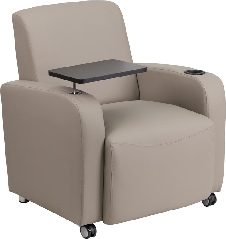 Flash Furniture Gray Leather Guest Chair with Tablet Arm, Front Wheel Casters and Cup Holder – BT-8217-GV-CS-GG on Sale