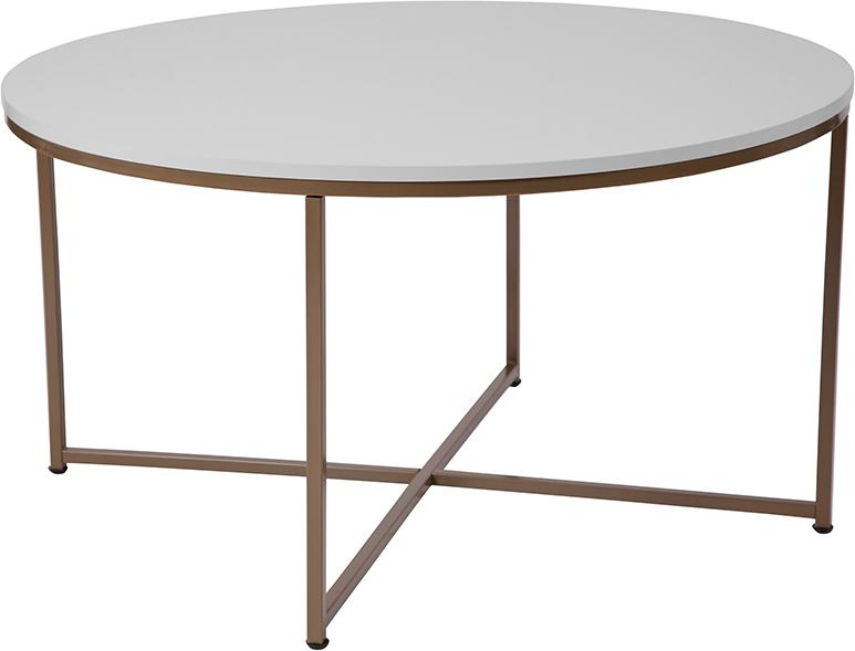 Flash Furniture Hampstead Collection White Coffee Table with Matte Gold Frame – NAN-JH-1787CT-GG Online now