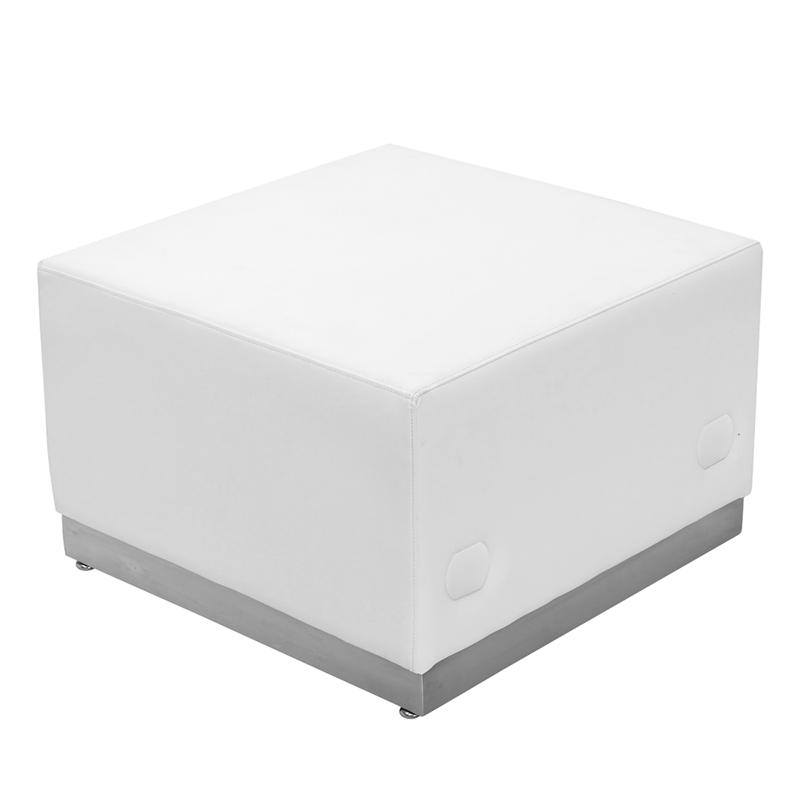 Flash Furniture HERCULES Alon Series Melrose White Leather Ottoman with Brushed Stainless Steel Base – ZB-803-OTTOMAN-WH-GG on Sale