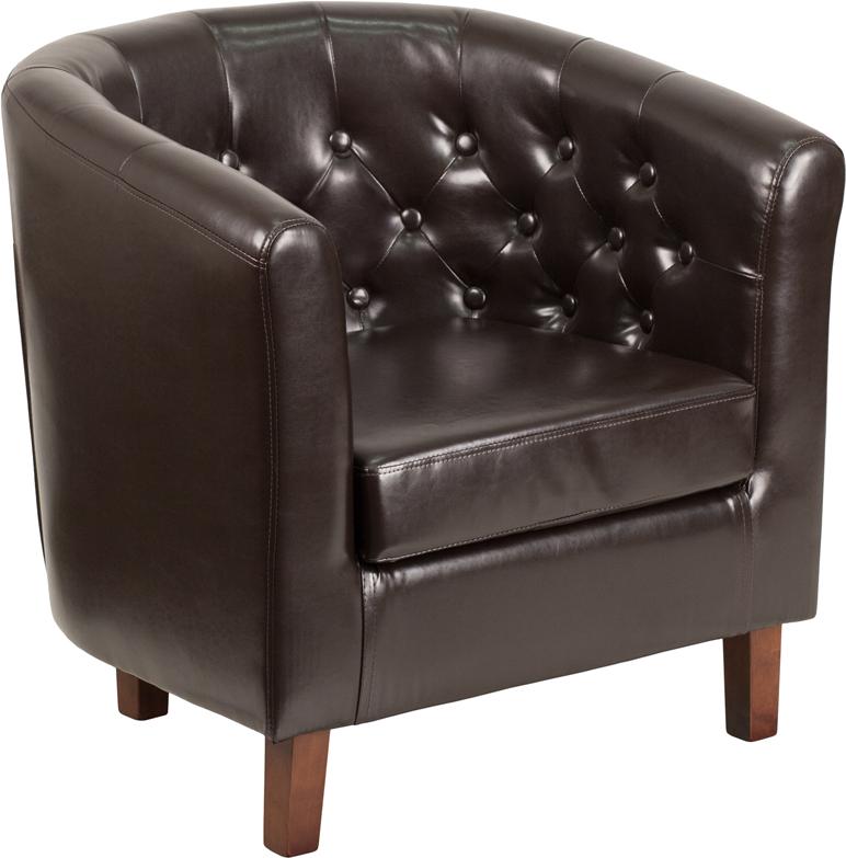 Flash Furniture HERCULES Cranford Series Brown Leather Tufted Barrel Chair – QY-B16-HY-9030-4-BN-GG Fashion