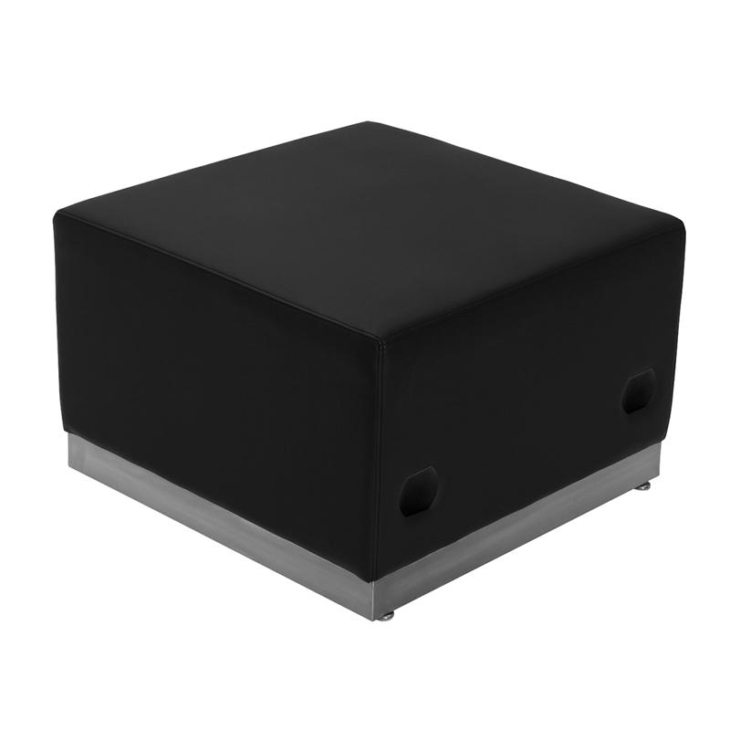Flash Furniture HERCULES Alon Series Black Leather Ottoman with Brushed Stainless Steel Base – ZB-803-OTTOMAN-BK-GG on Sale
