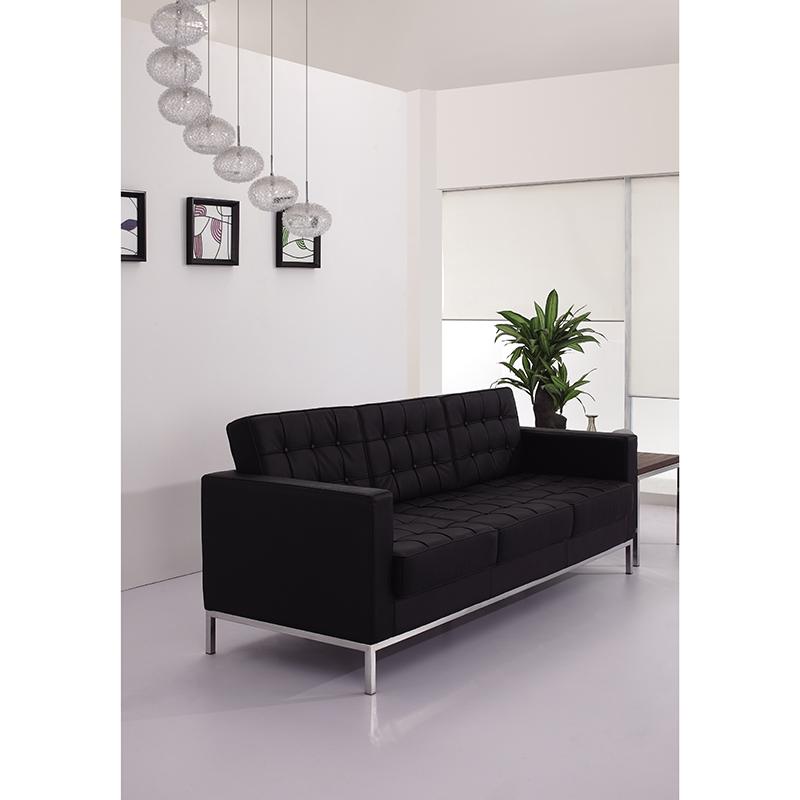 Flash Furniture HERCULES Lacey Series Contemporary Black Leather Sofa with Stainless Steel Frame – ZB-LACEY-831-2-SOFA-BK-GG Online Hot Sale
