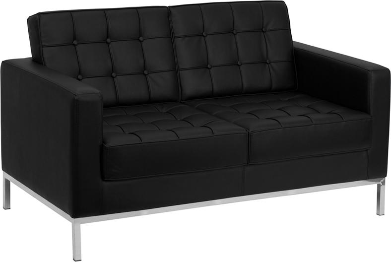 Flash Furniture HERCULES Lacey Series Contemporary Black Leather Loveseat with Stainless Steel Frame – ZB-LACEY-831-2-LS-BK-GG Online