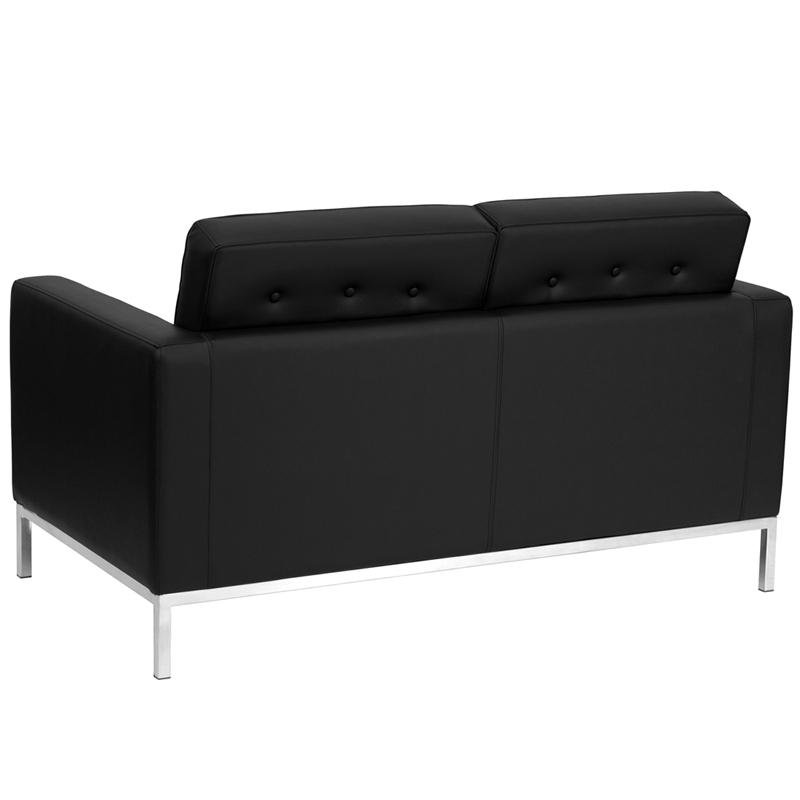 Flash Furniture HERCULES Lacey Series Contemporary Black Leather Loveseat with Stainless Steel Frame – ZB-LACEY-831-2-LS-BK-GG Online