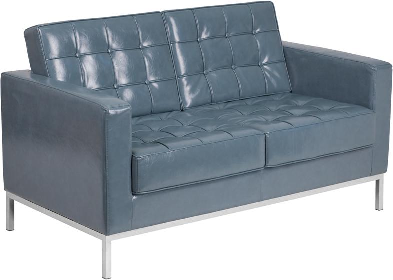 Flash Furniture HERCULES Lacey Series Contemporary Gray Leather Loveseat with Stainless Steel Frame – ZB-LACEY-831-2-LS-GY-GG Online Sale