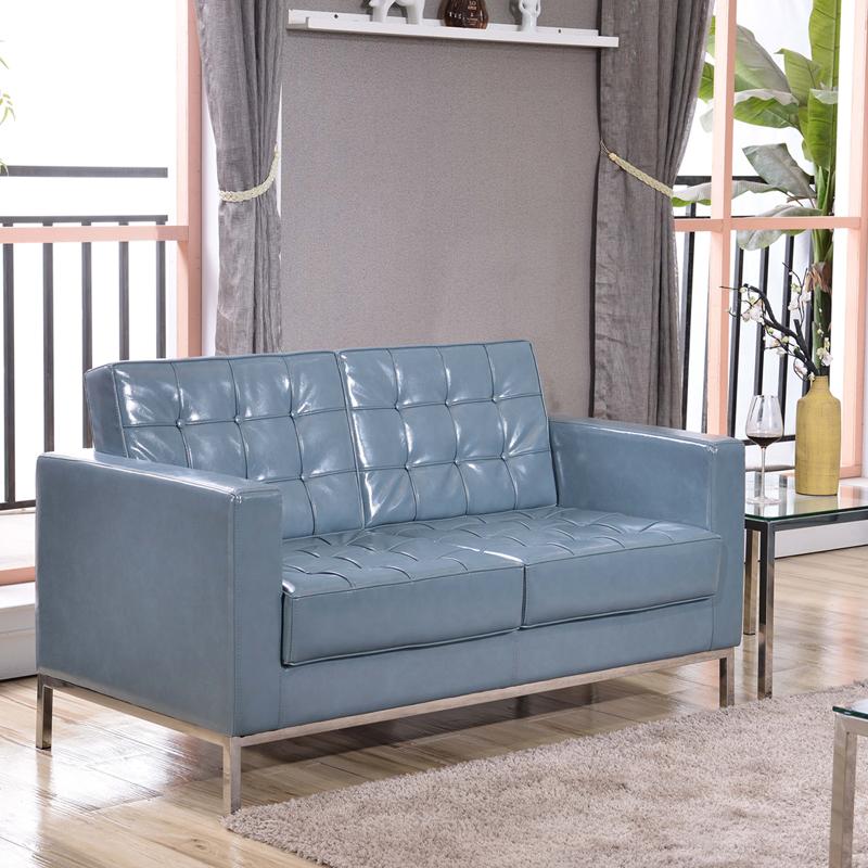 Flash Furniture HERCULES Lacey Series Contemporary Gray Leather Loveseat with Stainless Steel Frame – ZB-LACEY-831-2-LS-GY-GG Online Sale
