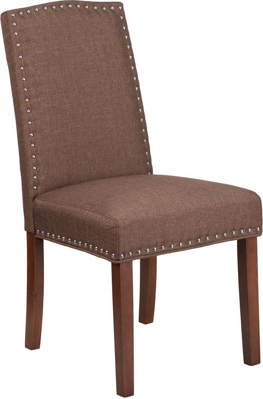 Flash Furniture HERCULES Hampton Hill Series Brown Fabric Parsons Chair with Silver Accent Nail Trim – QY-A13-9349-BN-GG Online Hot Sale