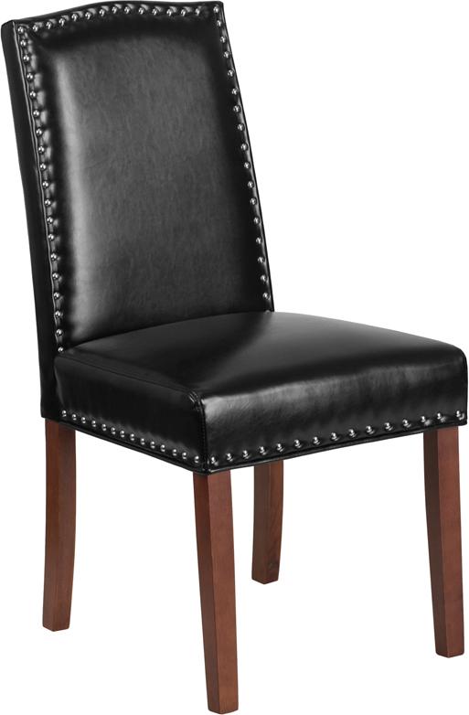 Flash Furniture HERCULES Hampton Hill Series Black Leather Parsons Chair with Silver Accent Nail Trim – QY-A13-9349-BK-GG Hot on Sale