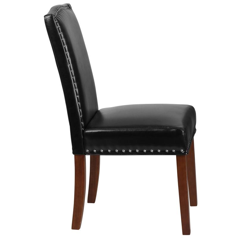 Flash Furniture HERCULES Hampton Hill Series Black Leather Parsons Chair with Silver Accent Nail Trim – QY-A13-9349-BK-GG Hot on Sale