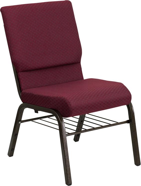 Flash Furniture HERCULES Series 18.5”W Church Chair in Burgundy Patterned Fabric with Book Rack – Gold Vein Frame – XU-CH-60096-BYXY56-BAS-GG Hot on Sale
