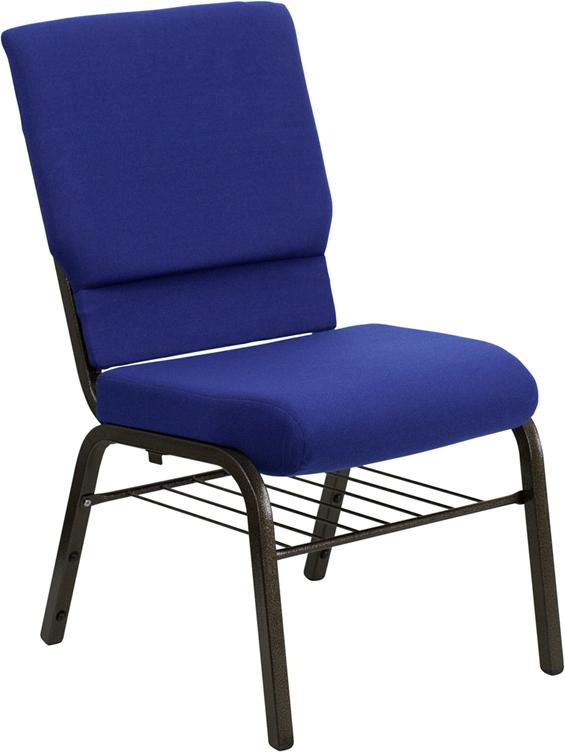 Flash Furniture HERCULES Series 18.5”W Church Chair in Navy Blue Fabric with Book Rack – Gold Vein Frame – XU-CH-60096-NVY-BAS-GG Online Sale