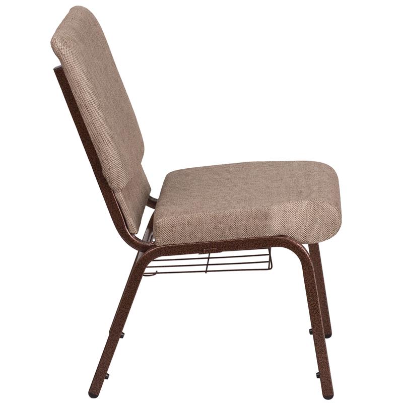 Flash Furniture HERCULES Series 18.5”W Church Chair in Beige Fabric with Book Rack – Copper Vein Frame – FD-CH02185-CV-BGE1-BAS-GG Supply